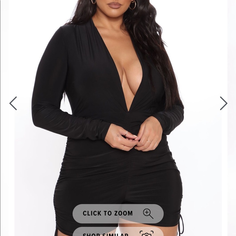 Fashion nova black ruched romper 2x